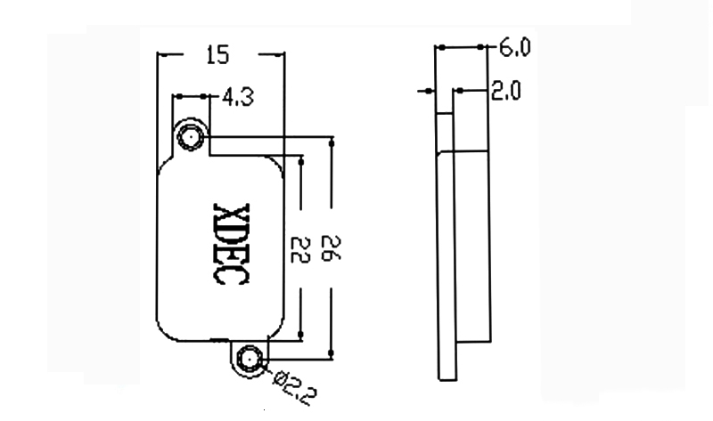 Cavity Speaker Driver 30x14x6.4mm (1.18"x0.55"x0.25"), 8Ω 0.8W/1W - Dimensions (XDEC Cavity Speaker Driver)