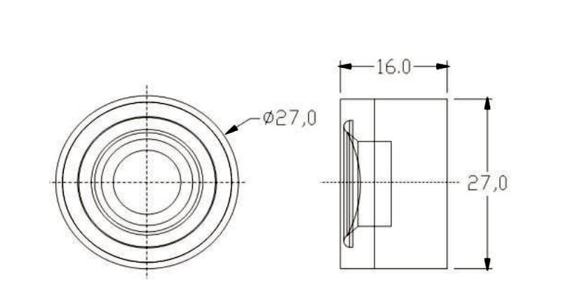 Enclosure Speaker Driver diameter 24mm (0.94"), height 16.4mm (0.65)", 4Ω 2W/2.5W - Dimensions (XDEC Cavity Speaker Driver)