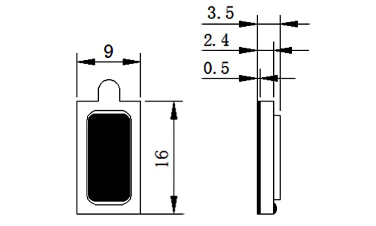 Micro Speaker Driver 9x3.5mm (0.35"x0.14"), 8Ω 1W/1.5W - Dimensions (XDEC Micro Speaker Driver)