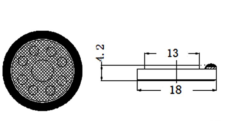 Mylar Cone Speaker diameter 18mm (0.71"), height 4.2mm (0.17)", 8Ω 0.8W/1W - Dimensions (XDEC Mylar Speaker Driver)