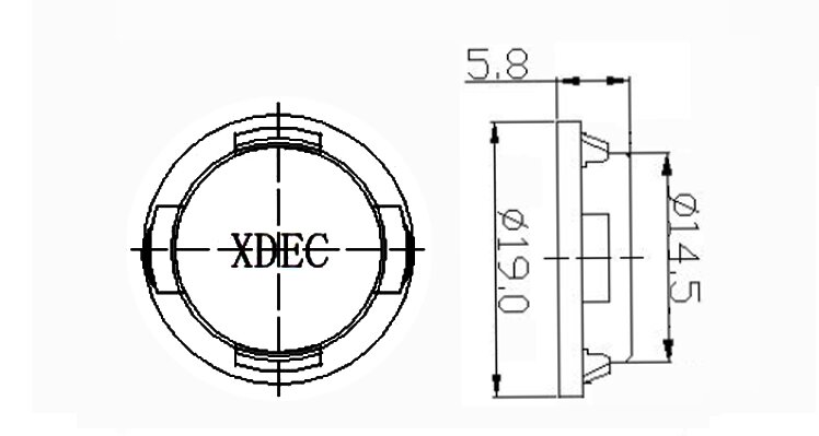 Mylar Loudspeaker Driver diameter 19mm (0.75"), height 5.8mm (0.23)", 4Ω 1W/1.2W - Dimensions (XDEC Mylar Speaker Driver)